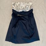 Body Central Y2K-  Strapless Dress- Frilly White & Navy with Pockets- Size M- NWT Photo 2