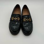 Circus by Sam Edelman Deana Lug Sole Loafers – Black Croc-Embossed,Gold Hardware Photo 1