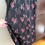 Madewell  | Black Floral Wide V Neck Midi Dress Vegan Silk 1920s Style | Size 8 Photo 5