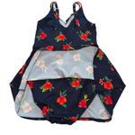 Lands' End  Navy Blue Red Floral Tulip Wrap One Piece Swim Dress Size XS Photo 7