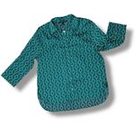 Como‎ Black Satin Diamond Print Button Up Shirt Blouse Teal Green Small Photo 12