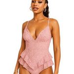 ASOS  LUXE Pink 3D Floral Ruffle Peplum Sleeveless Cami Camisole Swimsuit Size 14 Photo 0
