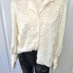 SheIn Ivory Lapel Collar Fuzzy Puff Sleeve Button Down Blouse Medium Photo 2