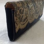 Black Satin and Gold Metallic Floral Lace Cocktail Clutch Handbag Photo 5