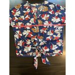 Q2 Tie Front Top‎ Womens Small Floral Office Cropped Relaxed Fit 3/4 Sleeve Photo 7