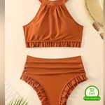 Women’s XL Chocolate Ruffle high waisted Bikini Set NWOT Brown Photo 0