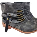 Retro Round Toe Ankle Combat Boots Faux Leather Side Zip Pull On Gray Size 41 Black Photo 6