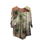 Jess & Jane Womens Tunic Top Size XL Pleated Asymmetrical Hem 3/4 Sleeve Peacock Photo 1