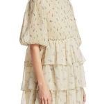 Ganni Size 40/ US Large Floral Print Pleated Georgette Babydoll Mini Dress Photo 1