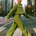 Roxy NWT x Chloe Kim Corduroy High Waist Wide Leg Pants Moss Green Photo 1