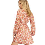 Billabong Women's  S Rust Floral Long Sleeve Wrap Mini Dress Photo 2