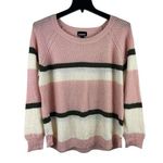 Joe Boxer Pink Green White Striped Pullover Open Knit Crew Neck Sweater 2x Photo 0
