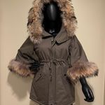 Raccoon Fur Flare Sleeve Parka Coat Jacket Winter Coat trench Green Size M Photo 2