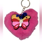 FUZZY DARK PINK HEART BUTTERFLY KEYCHAIN Photo 0