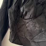 PacSun LA Hearts Black Satin Long Sleeve Bustier Crop Top Flower Butterfly Photo 3