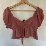 Rue 21 pink cropped top summer rayon dusty rose frilled puffed sleeve size large Photo 0