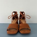 Gianni Bini GB  Late-Nite Camel Brown Suede Ankle Tie Block Heel Sandals Photo 2