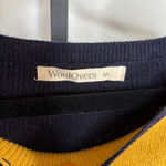 WoolOvers Knit Sweater Women Sz M Yellow & Navy Wool Blend Oversized Colorblock Size M Photo 2