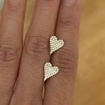 14K Solid Yellow Gold Heart Motif Pave Zircon Earrings Studs Photo 3