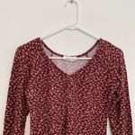 Hollister Cinch Front V-Neck Top Burgundy Maroon Red Pink Floral Y2K Long Sleeve Photo 5