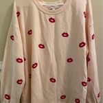 Loft Pink Red Kiss Lips Crewneck Long Sleeve Sweatshirt Sweater XL Photo 0