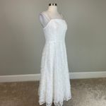 AQUA White Sequined Lace A-Line Cocktail Dress Beaded Shoulder Strap Midi by Photo 1