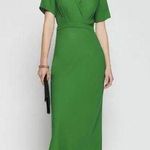 Reformation Green Satin Blend Short Sleeve V-Neck Danika A-Line Dress Size M Photo 0