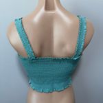 Free People  Smocked Crop Tank Top Ruffle Blue Large Photo 2