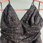 EXPRESS Y2K Vintage Silk Halter Dress Ruched Front Gold Splatter NYE Holiday Festive Photo 3