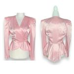 Vintage All That Jazz Pink Satin Peplum Blouse V Neck 80s Glam Blazer Hourglass Size XS Photo 1