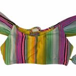 Raisin's  Bikini Top Swim Stripe Multi Color Off Shoulder Lace Up Beach NWT Small Photo 3