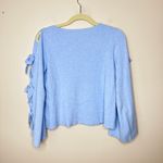 Milly  Seriously Soft Bell Bow‎ Sleeve Blue Cropped Sweater Size Medium Ties Luxe Photo 3