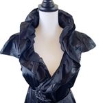 Lucy Paris Black Medium Satin Ruffle Wrap Dress Photo 3