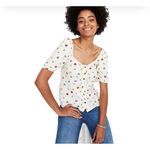 Madewell Seamed Button Down Colorful Floral Confetti Short Sleeve Blouse Small Photo 1
