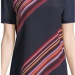 Tory Burch  Kayla Asymmetric Striped Linen Shirt Medium Silk Preppy Quiet Luxury Photo 0