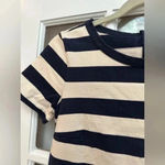 J.Crew  Navy & Cream Stripe Faux Leather Pockets Dress Short Sleeve Size XXS Photo 5