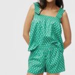 J.Crew  Kelly Green Floral Smocked Ruffle Pajama Tank Top Size L Photo 6