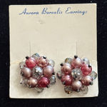 Vintage Aurora Borealis beaded Clip on Earrings on original card Pink Photo 0