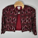 NEW Stenay 100% Silk Red Floral Beaded Sequin Jacket Size Large Formal Deadstock Photo 0