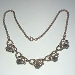 Vintage Gold Tone White Enamel & Turquoise Color Flower Choker Necklace Photo 5