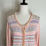 Liz Claiborne Crazy Horse  Vintage Velvet Ruffle Pink Knit Cardigan, Size XL Photo 3