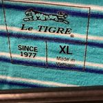 Retro 80s Le Tigre Striped Tshirt Aqua Blue White XL Photo 3