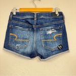American Eagle  Blue Denim Patch Jean Shorts Womens 6 High Rise Shortie Festival Photo 5