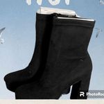 Madden Girl NIB  Orchidd Black High Block 4” Heel Faux Suede Stretch Boots 9.5M Photo 1