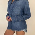 Cloth & Stone Anthropologie Chambray Split Back Raw Hem Shirt Roll Tab Size M Photo 8