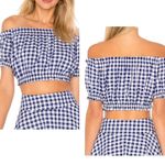 L'Academie  Crop Top Small Cotton Checkered Gingham Off Shoulder Short Sleeve Photo 1
