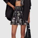 All Saints Linen Floral Black Gray Smocked Ruffle Riah Mia Pull On Mini Skirt 2 Photo 1