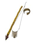 Golden needle candle long necklace and metal gold toned cuff bracelet set Photo 6