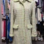 Green Yellow and Pink Tweed Jacket with Fringe Trim Size 4 Photo 0