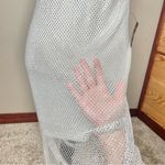 Lulus Memorable Glow White Fishnet Rhinestone Bodycon Midi Dress Large NWT Photo 4